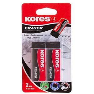 Kores KE-20 PVC Eraser, zwart, papieren huls, 60 x 21 x 10 mm, blisterverpakking van 2 stuks