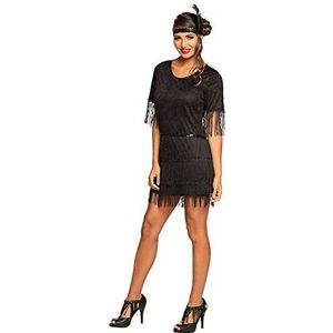 Boland - Klederdracht Flapper Darcy, zwarte jurk met franjes en hoofdband, set voor dames, mini jurk, Charleston, jaren 20, kostuum, carnaval, themafeest