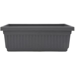 The HC Companies Venetiaanse rechthoekige plantenbak met venster van 45 cm - lichtgewicht plastic plantenpot voor binnen en buiten met drainage voor vensterbank, kruiden, bloemen, warm grijs