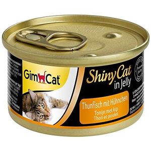 GimCat ShinyCat in Jelly tonijn met kip - Natvoer voor katten, met vis en taurine - 48 blikjes (48 x 70 g)