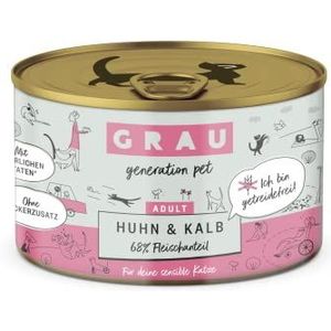 GRAU - het origineel - Natvoer voor katten - Kip & kalfsvlees, 6 verpakking (6 x 200 g), graanvrij, voor volwassen katten