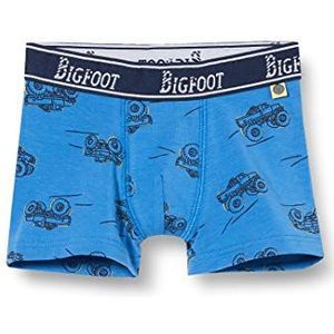 Sanetta Jongens saffier shorts in blauw met een vrolijke monstertruck-allover-print, blauw, 92 cm