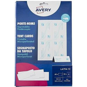 Avery L4794-10 Printerplaats/Tentkaarten, 4 kaarten per A4 vel