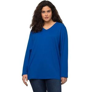 Ulla Popken Basic V-shirt voor dames, lange mouwen, Jeans blauw, 66-68 Große Größen