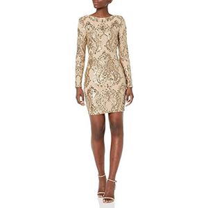 Dress the Population womens Lola Long Sleeve Sequin Dress, Nude/Gold, Medium US