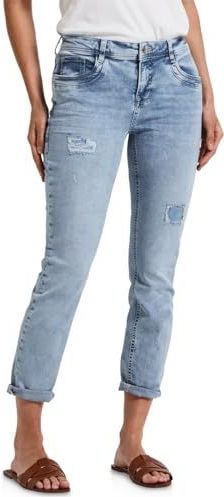 Street One Dames Jeans met verwoeste look in Blauw, in size: 25
