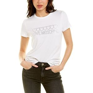 Love Moschino Slim Fit T-shirt met korte mouwen, gepersonaliseerd met Crystal Seasonal-logo applicatie voor dames, Optisch Wit, 38