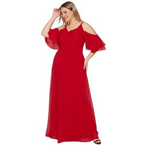 Trendyol Dames plus size midi A-lijn casual geweven plus size jurk, Rood, 46/Stor