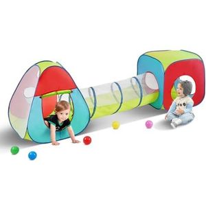 VEVOR 3-in-1 speeltent voor kinderen met tunnel voor jongens, meisjes, baby's en peuters, pop-up speelhuis voor binnen en buiten met draagtas en spanbanden als verjaardagscadeau, rood/geel/blauw