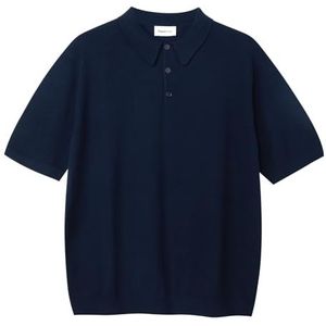 Diana Studio, Poloshirt van satijn, voor heren, 100% katoen, korte mouwen, casual fit, Blauw Navy, XL