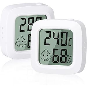 Vinabo 2 stuks kleine thermometer, hygrometer, voor binnen, digitaal, hoge precisie, comfortniveau-indicator voor kantoor, babykamer, garderobe