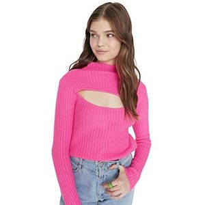 Trendyol Dames trui met hoge hals en effen pasvorm, roze, M, roze, M