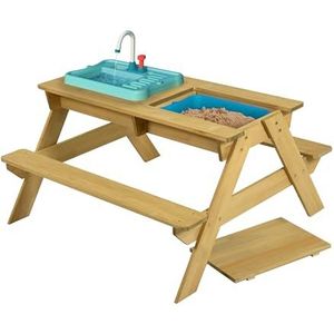 TP Toys Splash & Play Houten picknicktafel inclusief een plons bad en zonde. Recycleert het water, houten picknicktafel zandbak, kindertuinmeubelen en buiten eten, FSC-gecertificeerd hout - 2 jaar +