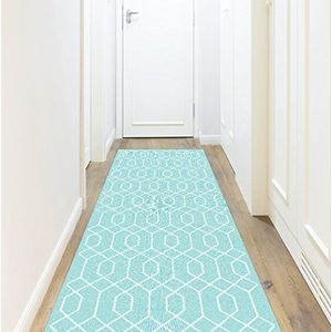 Vinyl tapijt, hexagon, turquoise, 80 x 300 cm