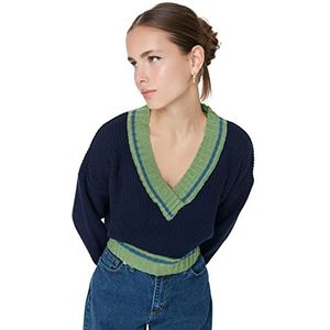 Trendyol Dames Navy Blue Crop Knitwear Sweatshirt Sweater, L