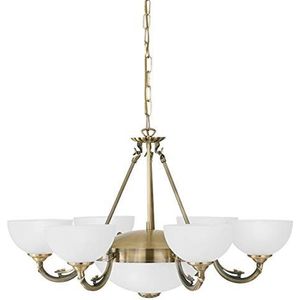 EGLO Savoy hanglamp met 8 fittingen, vintage, rustieke hanglamp van gepolijst gebruind metaal met wit gesatineerd glas, hangende eettafellamp, woonkam