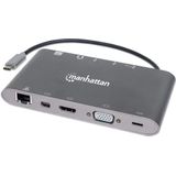 Manhattan 152808 USB-C 7-in-1 dockingstation aluminium grijs