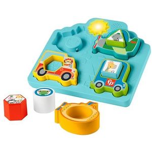 Fisher-Price Baby Sorteerspeelgoed Vormpjes en geluidjes voertuigpuzzel met muziek en verlichting voor fijnmotorische vaardigheden, vanaf 9M, HRP31