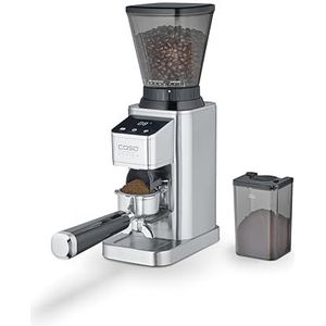 CASO BaristaChef Inox Elektrische koffiemolen, duurzame roestvrijstalen kegelmolen, met zeefhouder, 48 nauwkeurige maalgraden, aromavriendelijke 450 omw/min, individuele dosering
