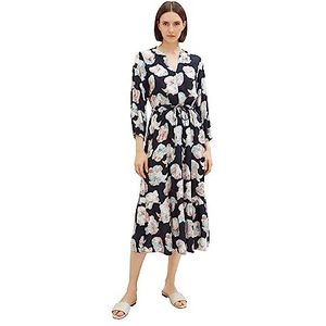 TOM TAILOR Dames maxi-jurk met patroon en binddetail, 32413-tie dye Flower Design, 40, 32413-tie Dye Flower Design, 40