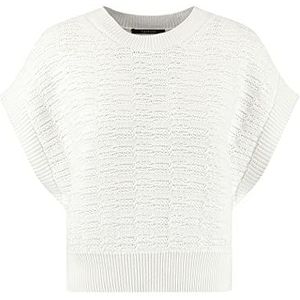 Taifun Dames pullunder overgesneden schouders, mouwloze pullover 3/4 mouw polokraag pullunder effen kleuren, gebroken wit, 40