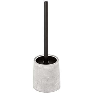 WENKO WC-garnituur Villena, staande set van stevig beton inclusief wc-borstel, borstelhouder in natuursteenlook met verwisselbare borstelkop Ø 7,5 cm, grijs/zwart, afmetingen: Ø 11,5 x 38 cm