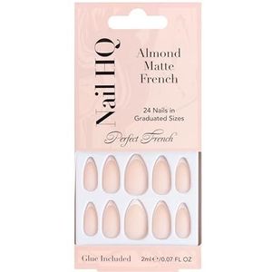 Nail HQ - Almond Matte French - Kunstnagels - 24 st - Inclusief Lijm en Applicator