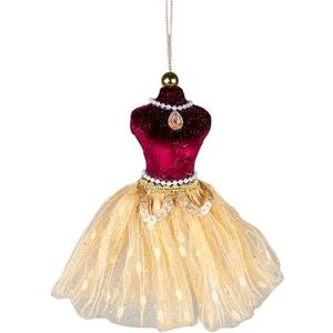 Bourgondië en Gouden Ballerina Kostuum Figuur 15cm - Kerstboom Opknoping Decoraties Feestelijke Decoratieve Ornamenten Sprookje Thema Kerstboom Hanger