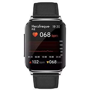 Knauermann Pro 2 Plus (2023) zilver - gezondheidshorloge smartwatch - OSRAM sensoren - borstmand ECG + HRV-functie - BT Bluetooth - slaapapnoe - bloeddruk - lederen vezelband zwart, 14-24, Normaal