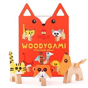 Kipod Toys 44703 knutselset bouwpakket houten dieren met origami-papier, kleurrijk