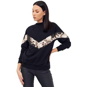 Angelika Jozefczyk, Dames decoratief elegant gebreid sweatshirt met pailletten, zwarte kleur, maat XL, zwart, XXL