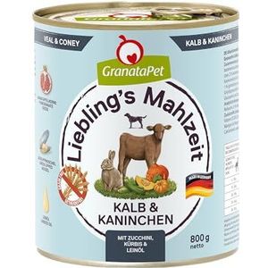 GranataPet Liebling's Mahlzeit kalf en konijn, natte hondenvoer, voedsel voor volwassen honden zonder granen zonder toegevoegde suikers, compleet voer 6 x 800 g