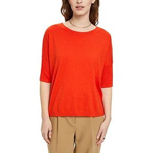 Esprit Collection Gebreide trui met korte mouwen met linnen, oranje-rood., L