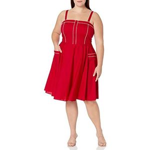 CITY CHIC Dames Plus Size paspeling pin-up jurk, kersenrood, 42