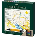 Faber-Castell 162010 - Pitt Artist Pen Dual Marker Inktstift, met twee punten, een penseelpunt en een metalen vezelpunt, 10 stuks kartonnen etui