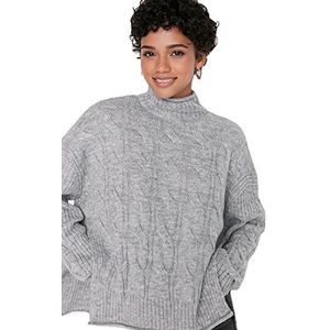 Trendyol Dames coltrui Plain Regular Sweater Sweater, Grijs, L, Grijs, L