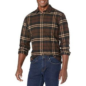 Amazon Essentials Men's Flanellen overhemd met lange mouwen (verkrijgbaar in grote en lange maten), Donkerbruin Plaid, M