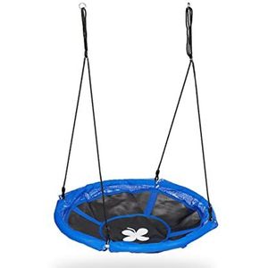 Relaxdays nestschommel, Ø 110 cm, voor kinderen & volwassenen, verstelbaar, tot 100 kg, outdoor schommel, zwart/blauw
