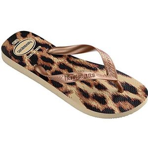 Havaianas - Top dieren, flip-flops, comfortabel, licht en duurzaam, zool met dierenprint, brede bandjes en flexibele zool, dames, zandgrijs/roze, 33/34 EU