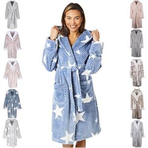 Light & Shade Dames Supersoft Fleece Badjas, Star - Blauw, S/M