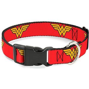 Buckle-Down Plastic Clip Collar - Wonder Woman Logo Red - 1"" Wide - Fit 11-17"" Neck - Medium