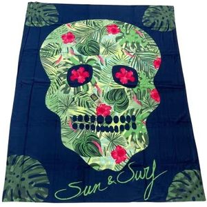 SUN & SURF Strandhanddoek, dubbel, groot, 140 x 180 cm, 100% katoen, sneldrogend, zeer zacht, grote strandhanddoek, doodshoofdhanddoek (Groene Schedel)