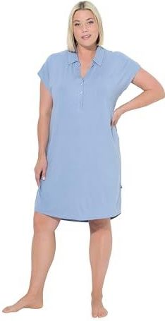 Ulla Popken - Nachthemd - Lichtblauw - Knielengte - Kwartmouw