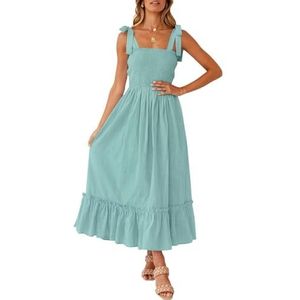 ZESICA Dames spaghetti A-lijn maxi-jurk casual, groen (salie), M
