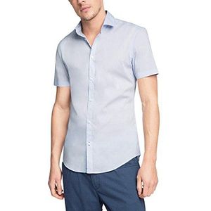 ESPRIT Collection Herenshirt met stretch poplin met korte mouwen, slim fit, Blauw (lichtblauw), L (fabrikant maat: 41/42)