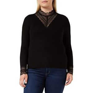 ONLY ONLTILDE L/S HIGH Neck LACE TOP JRS 15207788, Zwart/Detail: zwart kant, L