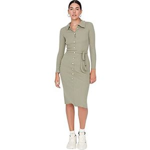 Trendyol Midi Bodycon getailleerde gebreide jurk voor dames, Groen, XS