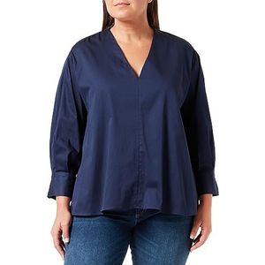 Seidensticker Damesblouse, modieuze blouse, curvy fit, V-hals, lange mouwen, stretch, katoenmix, blauw, 50 NL