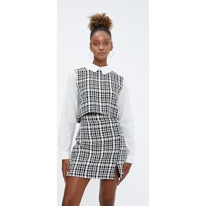 Koton Dames Mini Tweed Slit Detail Rok, Black Check (9c9), 36