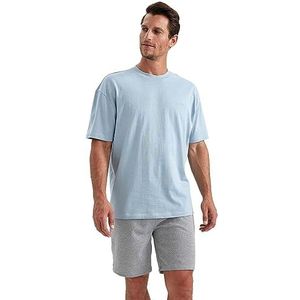 DeFacto Basic oversized T-shirt voor heren, klassiek T-shirt voor mannen, Volgens Blauw, S
